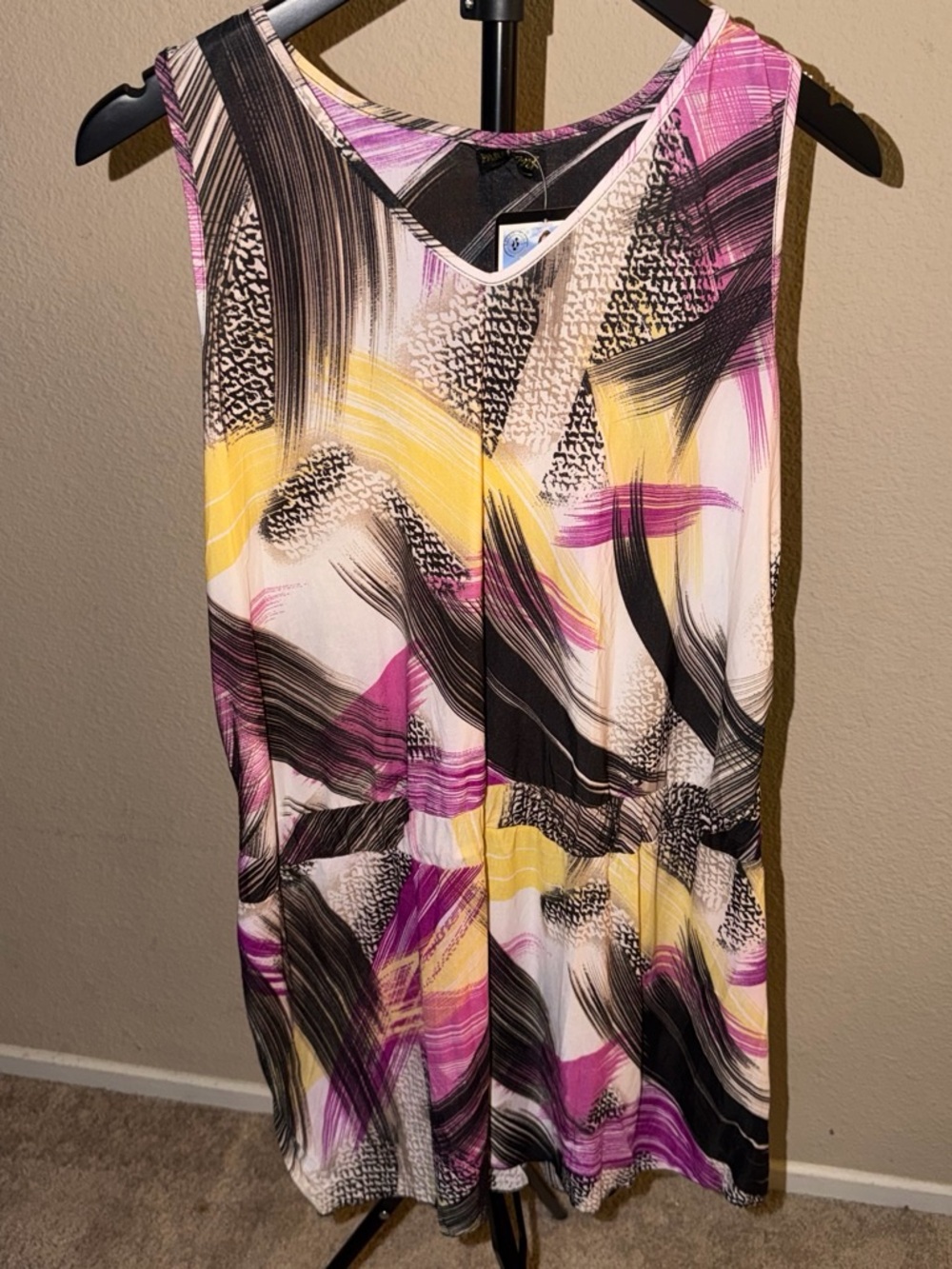 Sleeveless Abstract Brushstroke Print Romper